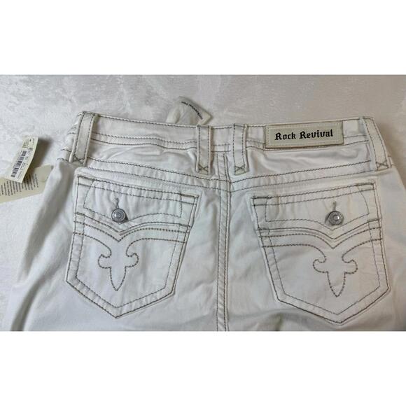 Rock Revival Jeans Women’s Skinny White Denim Arjean Distressed Size 32x33 NWT - Picture 4 of 6